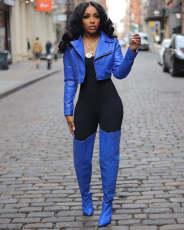 Zipper PU Leather Solid Color Jackets CM-9541