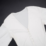 Solid Color V Neck Blazer Seven-Tenths Pants Two Piece Set GDSF-J25ST394