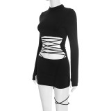Solid Color Long Sleeve Bandage Dress GDSF-D25DS527