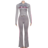 Letter Print Zipper Hooded Sport Pants Suit GSLF-K25S82989