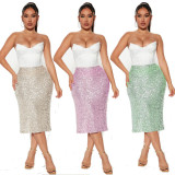 Solid Color Sequin Half Body Skirt GYOM-8886