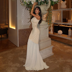 Solid Color Mesh Patchwork Sleeveless Maxi Dress GSLF-K25D86497