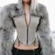 Zipper Long Sleeve Furzzy Patchwork Jackets GSLF-K25C83769