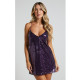 Plus Size Sexy Sequin V Neck Sling Mini Dress GYOM-8922