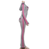 Letter Print Zipper Hooded Sport Pants Suit GSLF-K25S82989