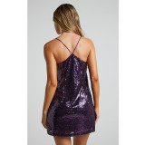 Plus Size Sexy Sequin V Neck Sling Mini Dress GYOM-8922