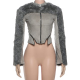 Zipper Long Sleeve Furzzy Patchwork Jackets GSLF-K25C83769