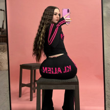 Letter Print Zipper Hooded Sport Pants Suit GSLF-K25S82989