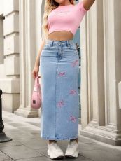 Bow Tie Fashion Pearl Denim Skirt GYXN-20800