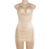 Halterneck Tie Up V Neck Mini Dress GSLF-K25D85988