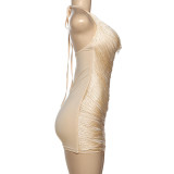 Halterneck Tie Up V Neck Mini Dress GSLF-K25D85988