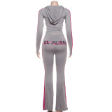 Letter Print Zipper Hooded Sport Pants Suit GSLF-K25S82989