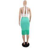 Cross Halterneck Tops Tassel Skirt 2 Piece Set GYLY-9660