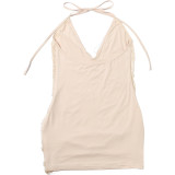 Halterneck Tie Up V Neck Mini Dress GSLF-K25D85988