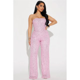 Sequin Wrap Chest Solid Color Jumpsuit GYOM-8939