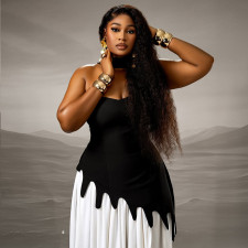 Contrast Color Patchwork Wrap Chest Maxi Dress GJYO-JD302968