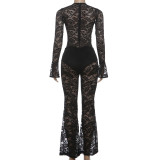 Lace Hollow Out Flare Sleeve Jumpsuit GSLF-K25S86738