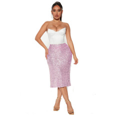 Solid Color Sequin Half Body Skirt GYOM-8886
