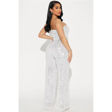 Sequin Wrap Chest Solid Color Jumpsuit GYOM-8939