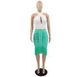 Cross Halterneck Tops Tassel Skirt 2 Piece Set GYLY-9660