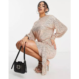 Plus Size Long Sleeve Sequin Tie Up Mini Dress GYOM-8919