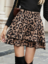 Retro Leopard Print High-Waisted Tiered Skirt GYXN-F1-51070