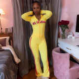Letter Print Zipper Hooded Sport Pants Suit GSLF-K25S82989