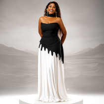 Contrast Color Patchwork Wrap Chest Maxi Dress GJYO-JD302968