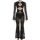 Lace Hollow Out Flare Sleeve Jumpsuit GSLF-K25S86738