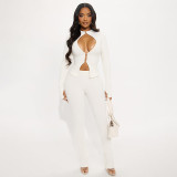 Hollow Out Zipper Tops Two Piece Pants Set GSLF-K25S84204