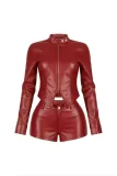 Retro Zipper Short Sleeve Two Piece Shorts Set XMCS-1007