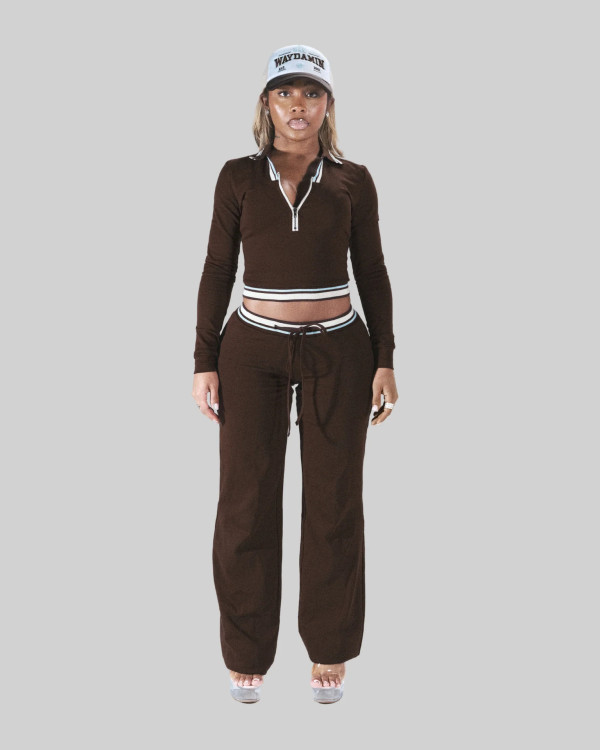 Long Sleeve Contrast Color Two Piece Pants Set YWXS-K25L1447
