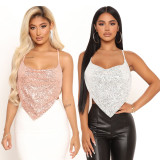 Sexy Sequin Halterneck Tie Up Tank Tops GYOM-801