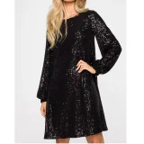 Plus Size Long Sleeve Sequin Tie Up Mini Dress GYOM-8919