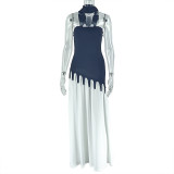 Contrast Color Patchwork Wrap Chest Maxi Dress GJYO-JD302968