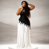 Contrast Color Patchwork Wrap Chest Maxi Dress GJYO-JD302968