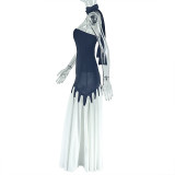 Contrast Color Patchwork Wrap Chest Maxi Dress GJYO-JD302968
