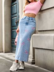 Bow Tie Fashion Pearl Denim Skirt GYXN-20800