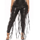 Casual Tie Up PU Leather Pants GYOM-K8707