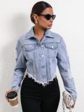 Loose Holes Long Sleeve Short Denim Jackets GYXN-35705