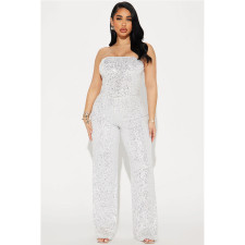 Sequin Wrap Chest Solid Color Jumpsuit GYOM-8939