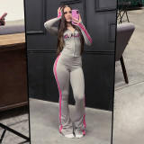 Letter Print Zipper Hooded Sport Pants Suit GSLF-K25S82989