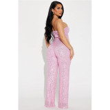 Sequin Wrap Chest Solid Color Jumpsuit GYOM-8939