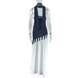 Contrast Color Patchwork Wrap Chest Maxi Dress GJYO-JD302968