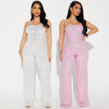 Sequin Wrap Chest Solid Color Jumpsuit GYOM-8939