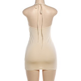 Halterneck Tie Up V Neck Mini Dress GSLF-K25D85988