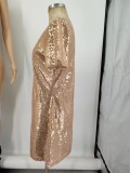 V Neck Short Sleeve Sequin Casual Dress GYOM-8885