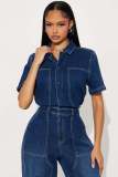 Fashion Short Sleeve Denim Jumpsuit LX-8605