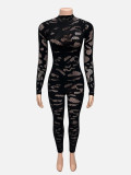 Fashion Sexy Long Sleeve Hollow Out Tight Jumpsuits GQNF-Y00535QL