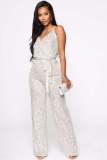Sequin Sling V Neck Tie Up Jumpsuit GYOM-8817
